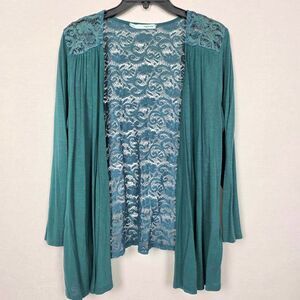 Maurices Teal Lace Back Long Sleeve Cardigan XL